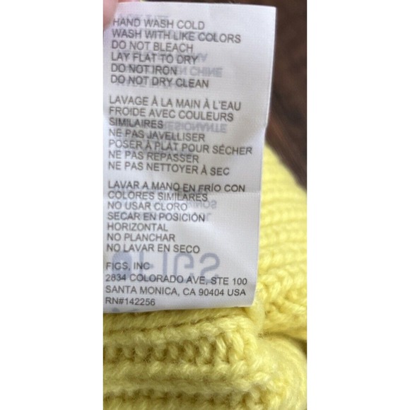 New FIGS Ribbed Oversized Merino Wool Cable Knit Beanie Yellow Unisex Hat Cap - Picture 6 of 6